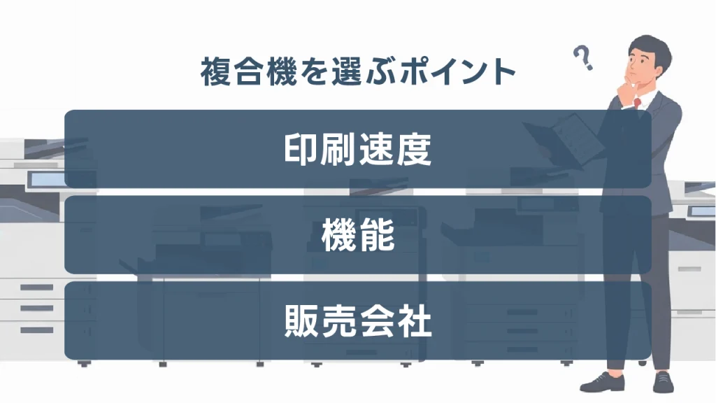 複合機・コピー機を選ぶポイントは印刷速度・機能・販売会社